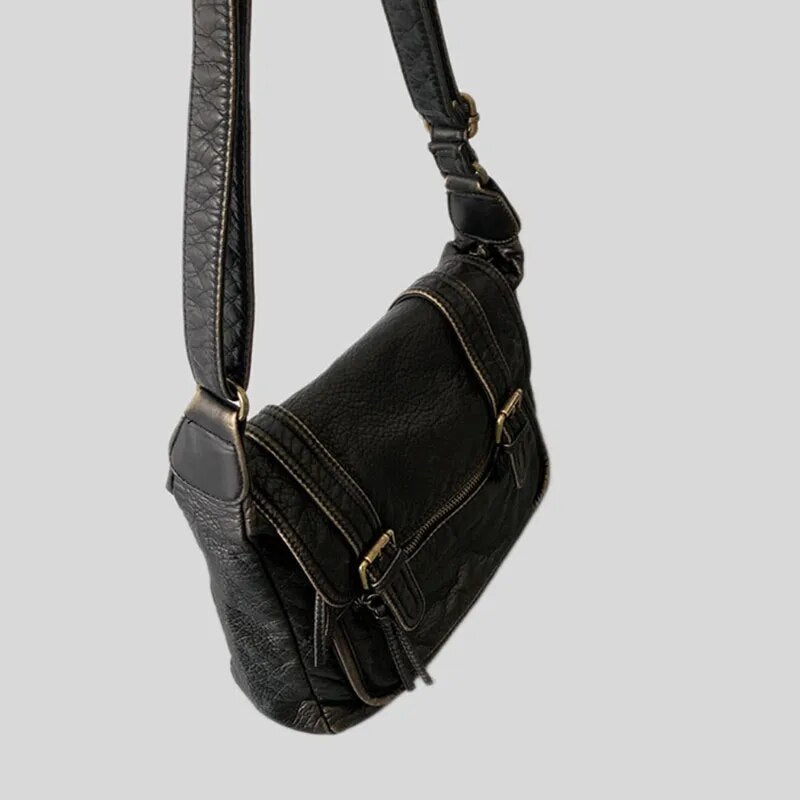 Vintage Leather Motorcycle Crossbody Bag