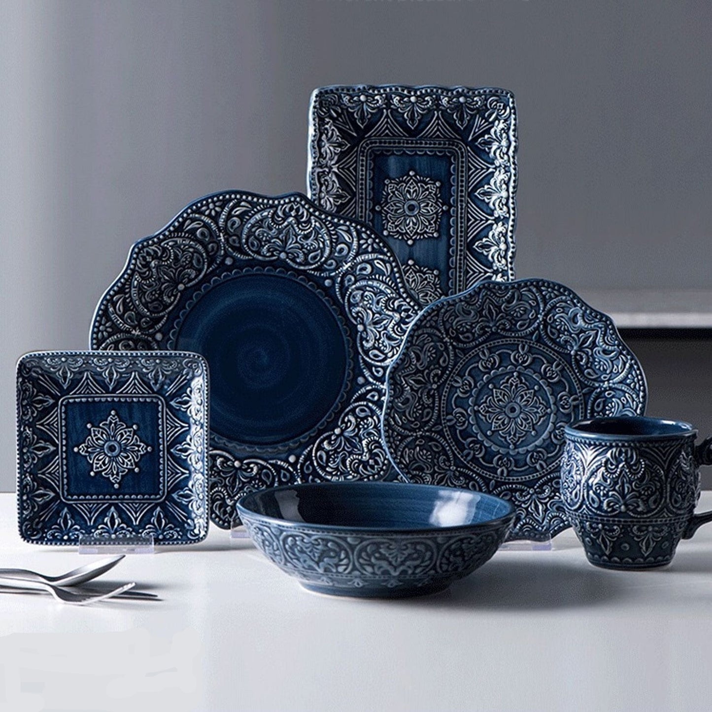 Blue Retro Ceramic Dinner Sets