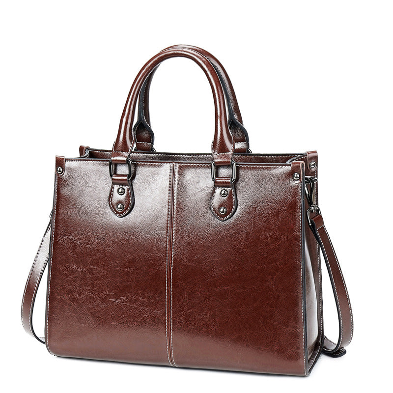 Stylish Oil Wax Stitching Genuine Leather Women's Bag