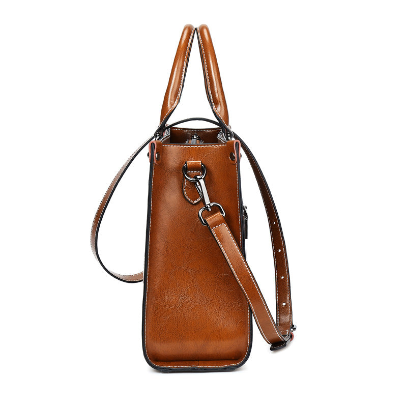 Stylish Oil Wax Stitching Genuine Leather Women's Bag