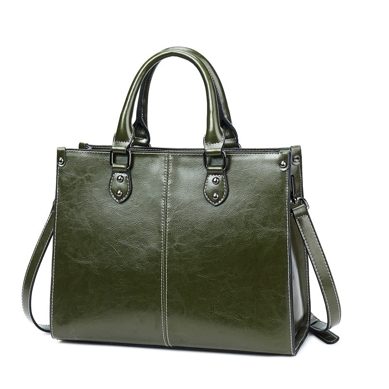 Stylish Oil Wax Stitching Genuine Leather Women's Bag